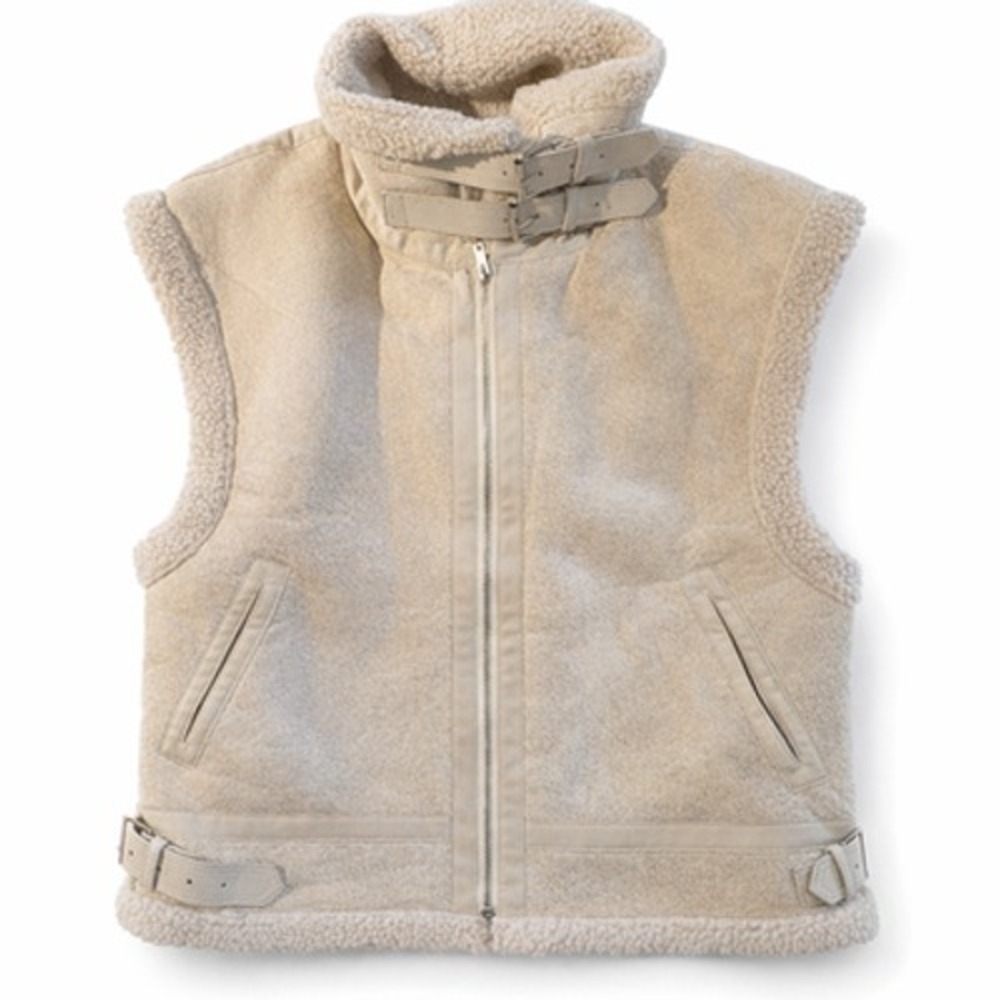 Moon River Faux Vest Cream Beige Zip Up Buckle Belted Sleeveless Size S